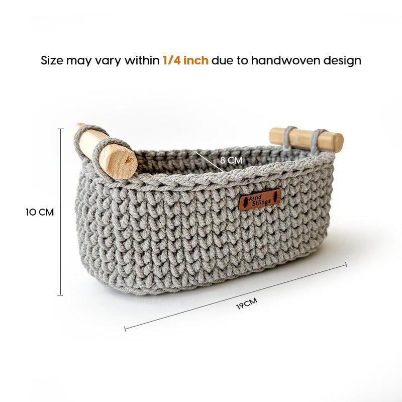Kind Strings Kind Strings Handmade Mini Storage Basket I Hand towel holder I Bread basket I Bedside small organizer basket I Bathroom organizer shelf Grey  - Image 4