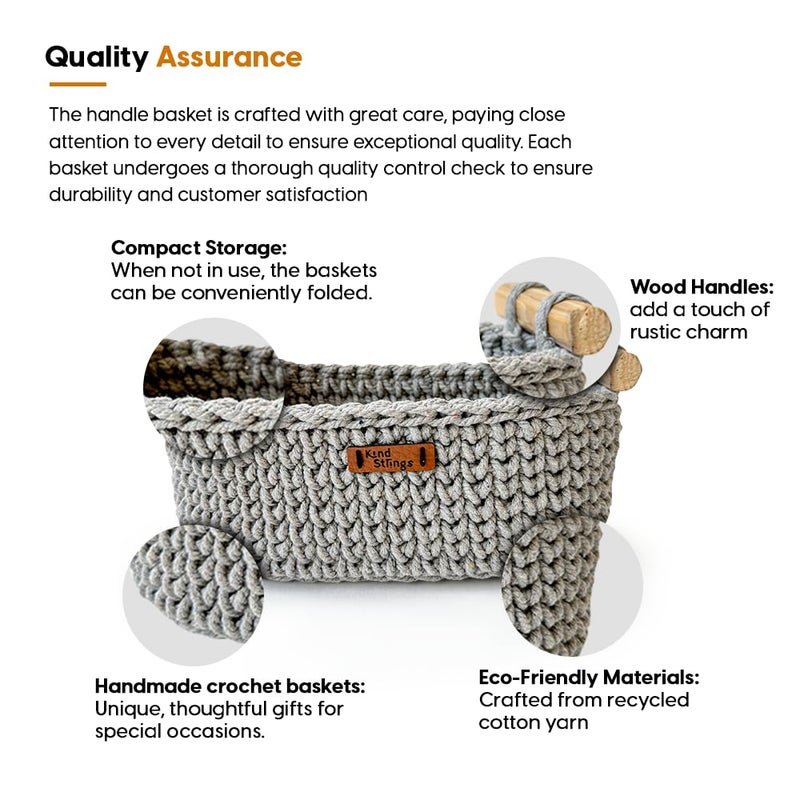 Kind Strings Kind Strings Handmade Mini Storage Basket I Hand towel holder I Bread basket I Bedside small organizer basket I Bathroom organizer shelf Grey  - Image 5