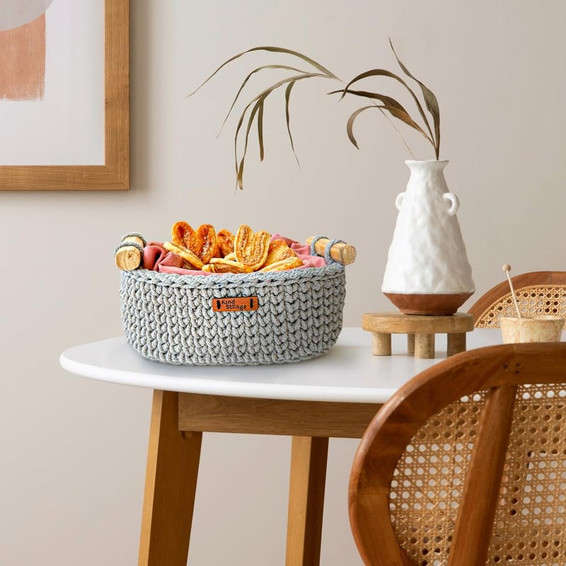 Kind Strings Kind Strings Handmade Mini Storage Basket I Hand towel holder I Bread basket I Bedside small organizer basket I Bathroom organizer shelf Grey  - Image 3