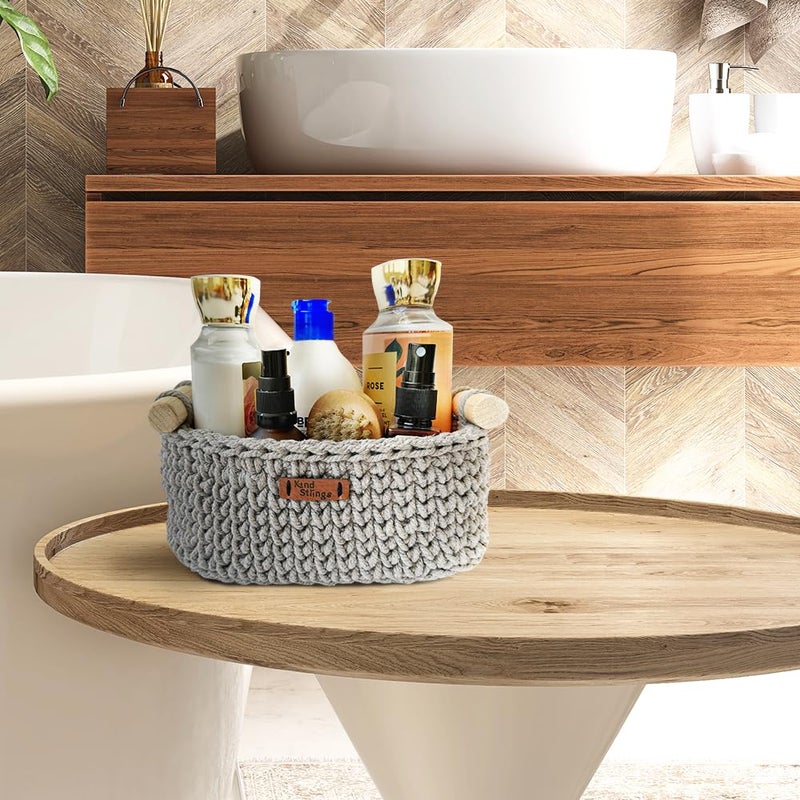 Kind Strings Kind Strings Handmade Mini Storage Basket I Hand towel holder I Bread basket I Bedside small organizer basket I Bathroom organizer shelf Grey  - Image 2