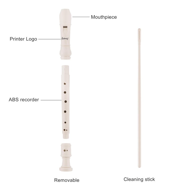 Juarez Claró Descant German Style 8 Holes Soprano Recorder Flute with Cleaning Rod Suitable for School Ensembles | Home Practice | Music Classes | Gift, White with Cleaning Rod & Case - Image 2