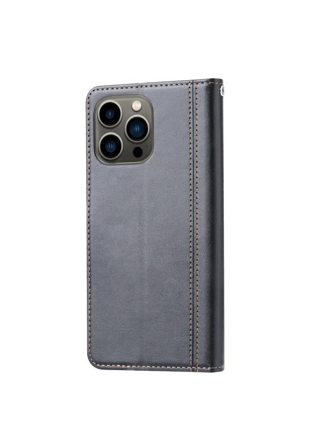 S-TOP Case For iPhone 14 Pro Max Calf Texture Double Fold Clasp Horizontal Flip Leather Case - Image 3
