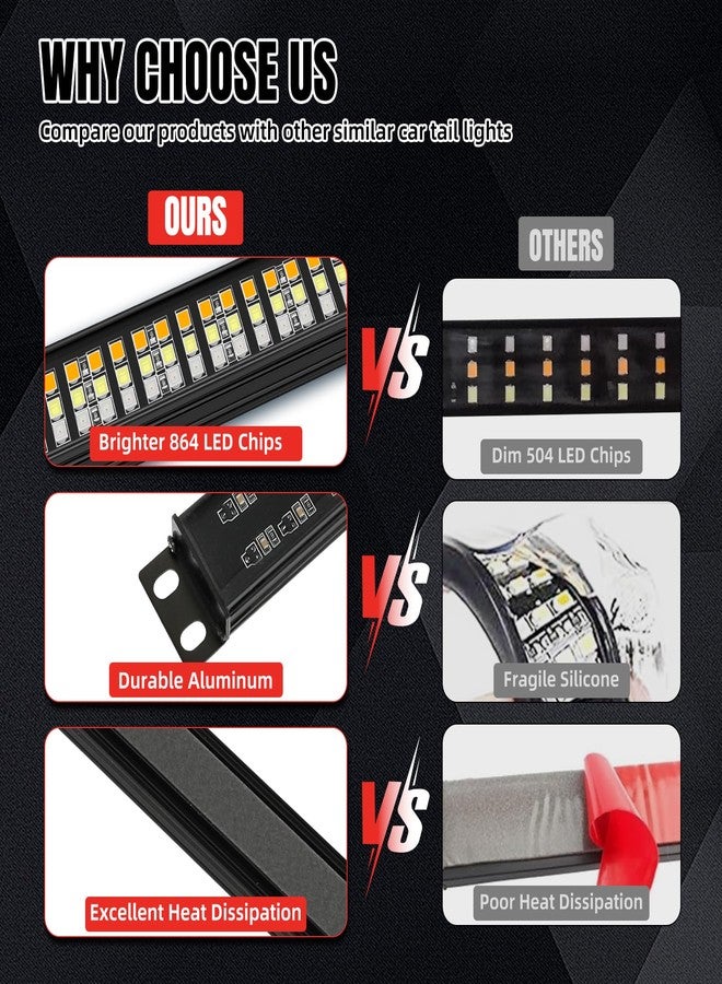 DREAMIZER 60 Inch Aluminum Frame Triple Row 1200 LED Tailgate Light Bar with Running Brake Lights Reverse Sequential Turn Signals for Truck - Image 5