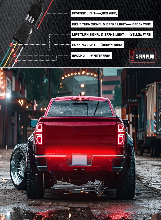 DREAMIZER 60 Inch Aluminum Frame Triple Row 1200 LED Tailgate Light Bar with Running Brake Lights Reverse Sequential Turn Signals for Truck - Image 2