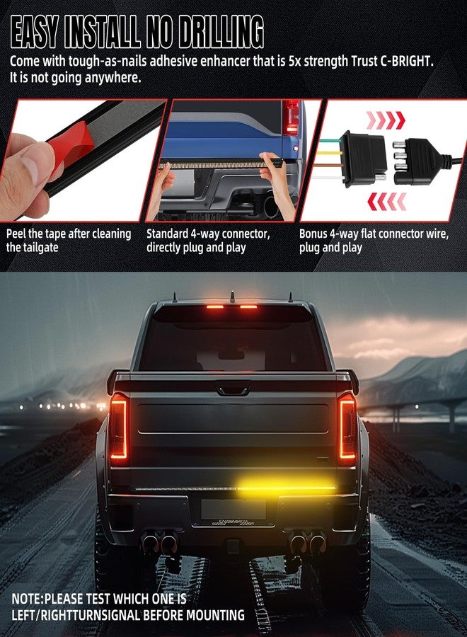DREAMIZER 60 Inch Aluminum Frame Triple Row 1200 LED Tailgate Light Bar with Running Brake Lights Reverse Sequential Turn Signals for Truck - Image 3