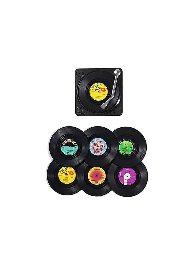 عام مطفأات بار منقوشة بطابع كلاسيكي - مجموعة مطفأات تسجيلات نايلون | 6 قطع مطفأات مشروبات مع حامل لعب التسجيلات، تصميم إبداعي من الإيبوكسي الممتص، ديكور منزلي جذاب. - Image 2