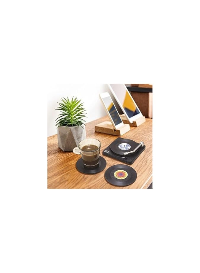 عام مطفأات بار منقوشة بطابع كلاسيكي - مجموعة مطفأات تسجيلات نايلون | 6 قطع مطفأات مشروبات مع حامل لعب التسجيلات، تصميم إبداعي من الإيبوكسي الممتص، ديكور منزلي جذاب. - Image 3