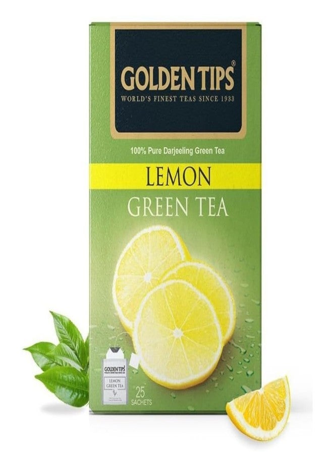Golden Tips Fresh & Flavoured Lemon Green Tea Bags Box (50gm- 25 Tea bags) - Image 1
