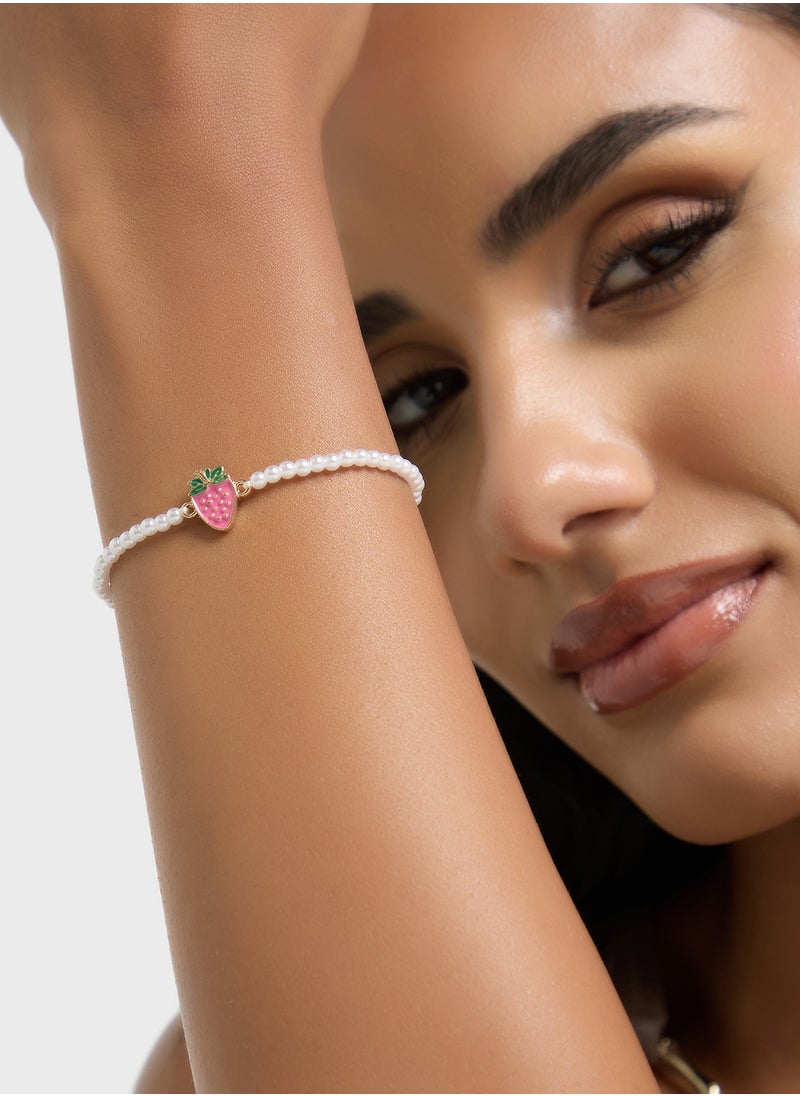 Ginger Strawberry Charm Pearl Bracelet  - Image 4