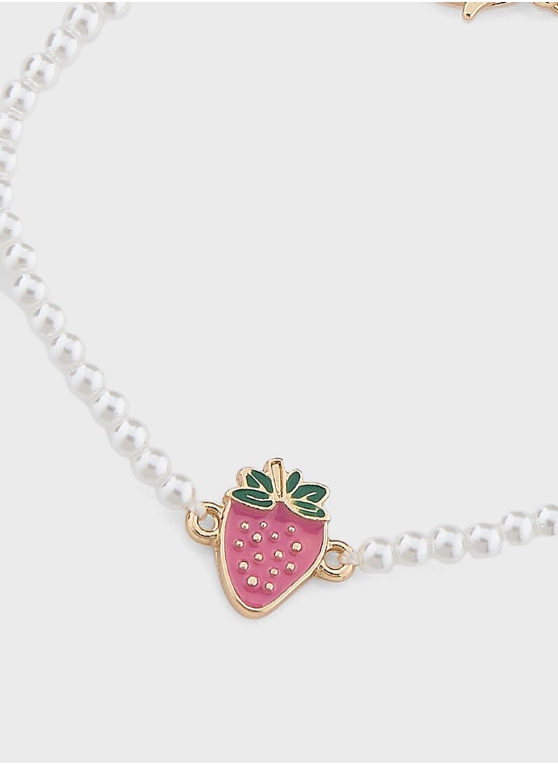 Ginger Strawberry Charm Pearl Bracelet  - Image 2