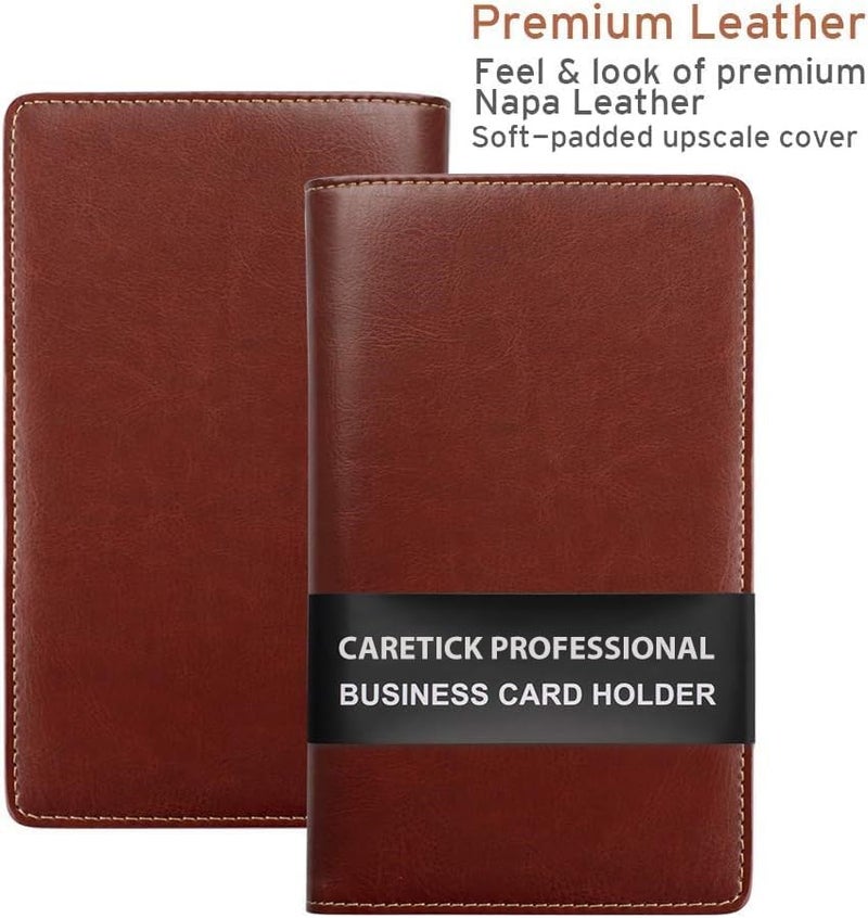 CareTick Business Card Holder Book, 240 Card Capacity, Soft PU Leather Name Card Organizer with 120 Pockets, Business and Credit Card Album for Office (Brown, Soft Leather) - Image 2