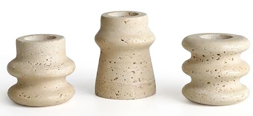 Vixdonos Natural Stone Candle Holder Set of 3 Taper Candle Candlestick Mantle Candle Stand for Home DecorWeddingParty and Table CenterpiecesWhite - Image 1