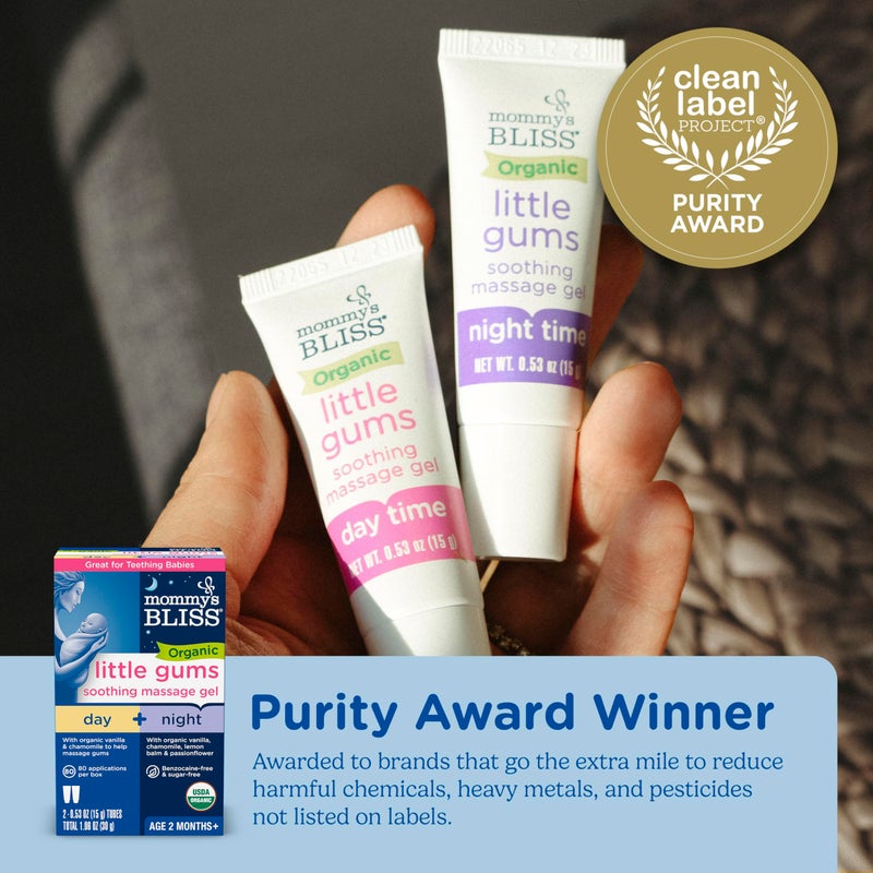 Mommy's Bliss Organic Little Gums Soothing Massage Gel Day and Night Combo, Great for Teething Babies, Age 2 Months+, Sugar Free, Mild & Sweet Flavor, 2 - 0.53 Oz Tubes (Pack of 1) - Image 5