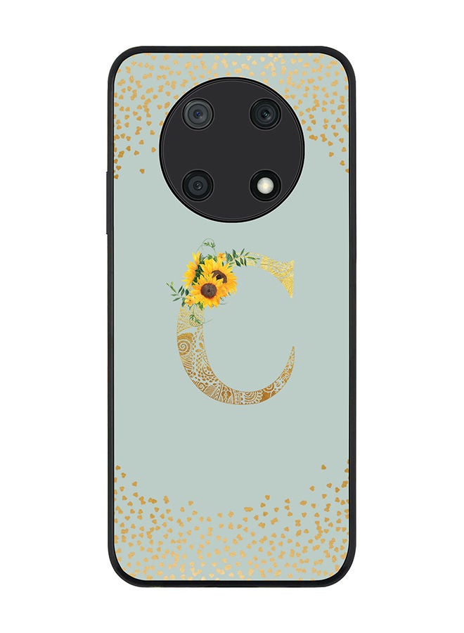 Stylizedd Rugged Black edge case for Huawei nova Y90 Slim fit Soft Case Flexible Rubber Edges Anti Drop TPU Gel Thin Cover - Custom Monogram Initial Letter Floral Pattern Alphabet - C (Light Grey ) - Image 1