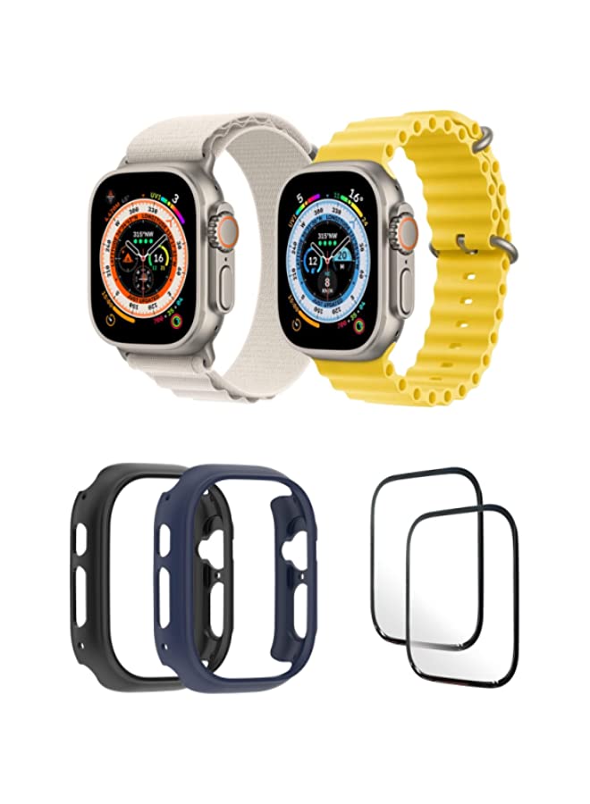 IAF Silicone Ocean Band Strap for Apple Watch Ultra 8 49mm White/Orange Double Side Strap with White Single Color Strap Set of 2