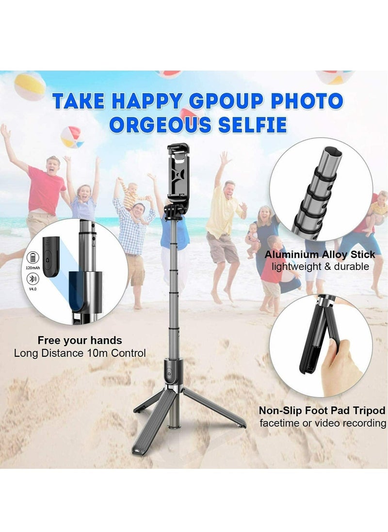 2022 upgraded Portable 33 Inch Aluminum Alloy Selfie Stick iPhone Selfie Tripod Stand with Wireless Remote Shutter Tripod For iPhone 13 12 11 pro Xs Max Plus, Android Samsung (Black) - Image 4