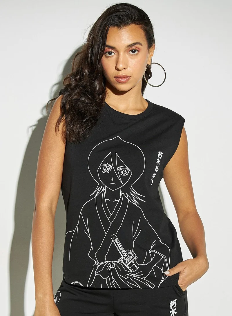 SP Characters Anime Print Neoprene Sleeveless T-shirt