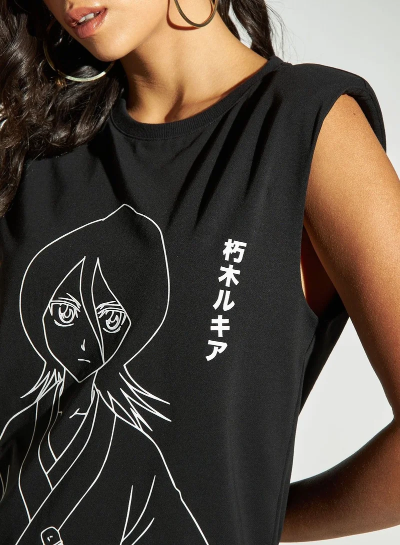 SP Characters Anime Print Neoprene Sleeveless T-shirt