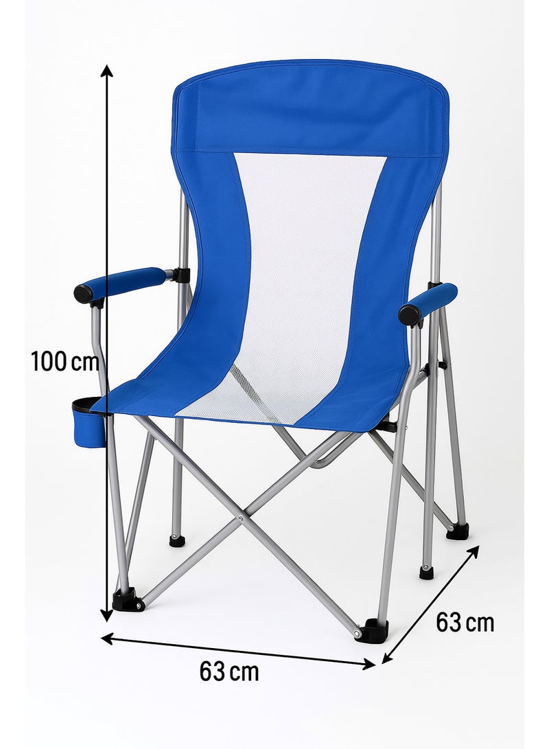 GO2CAMPS Premium Quality and Durable Lightweight Foldable Camping Chair with Armrests & Built-in Cup Holder and Carry Bag – Heavy Duty Portable Outdoor Folding Chair for Desert Camping, Garden Relaxation, Fishing, Beach Trips, Outdoor Travel, Hiking and Picnics – Comfortable & Compact Design – 63 x 63 x 98 cm - Image 2