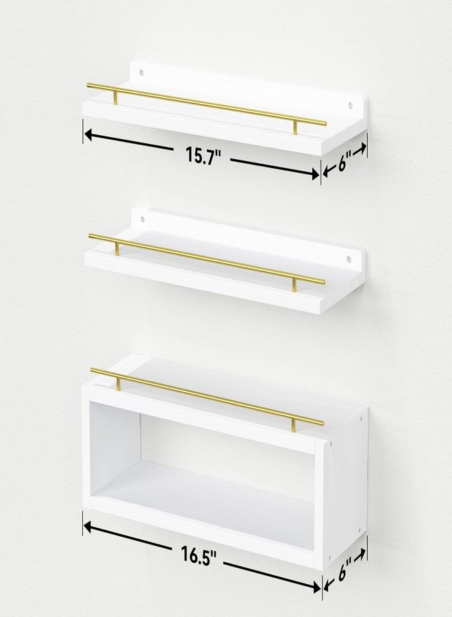 WOPITUES Floating Shelves for Wall with Cube Shelf, Wall Shelves with Metal Rail for Decor, Bathroom Organizers and Storage, Over Toilet Shelves for Bathroom, Toilet Paper-White&Gold - Image 4