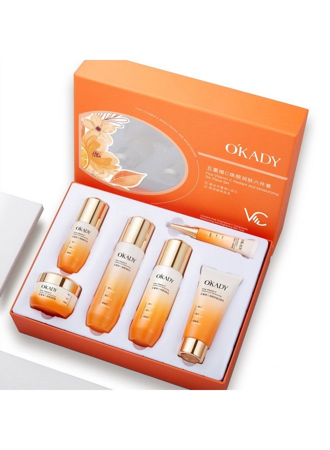 اوكادي مجموعة العناية بالبشرة من أوكادي - مجموعة تجديد وإشراقة من 6 قطع مع 5 أنواع من مُركّبات خلاصة البرتقال النشطة، والسكوالين وزبدة الأفوكادو، وروتين نهاري وليلي لبشرة مُشرقة ومُرطبة (صندوق هدايا فاخر) - Image 1