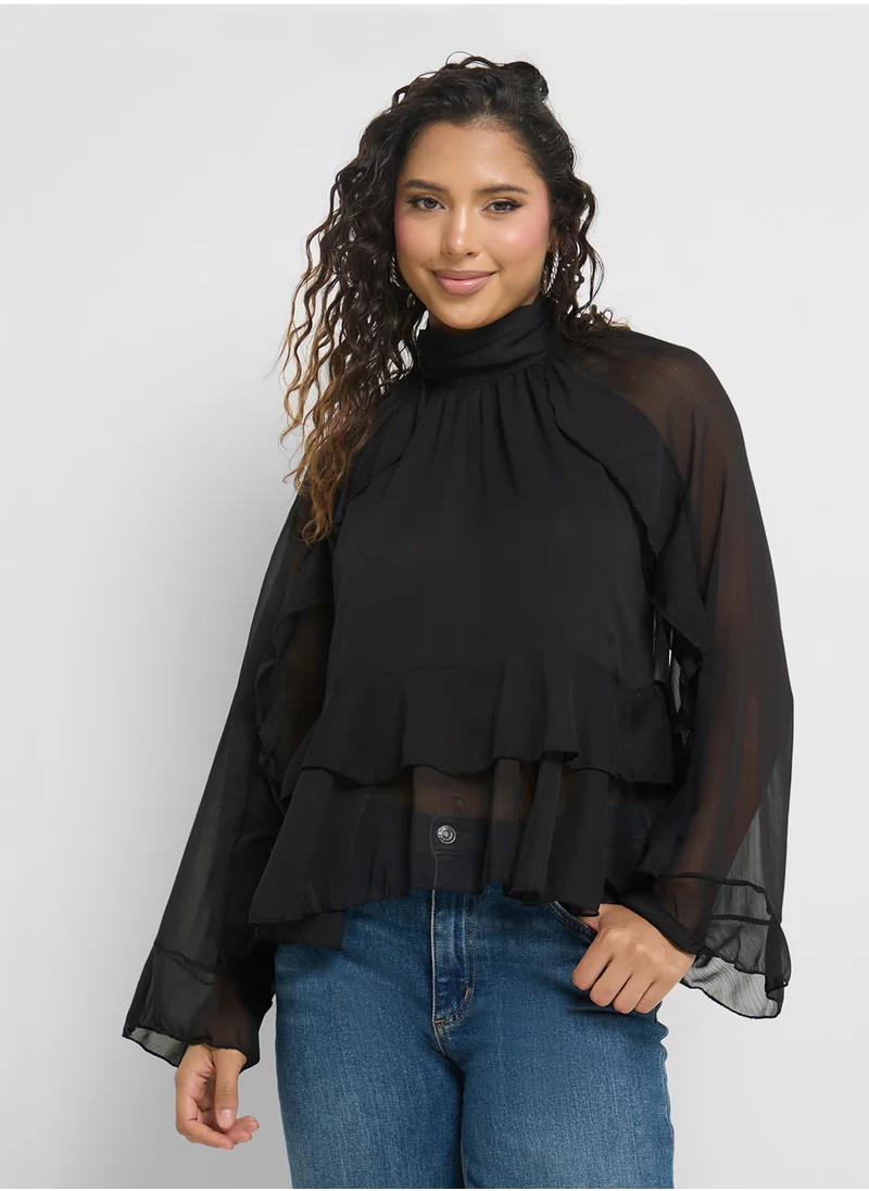 Ginger Ruffle Detail Peasant Blouse