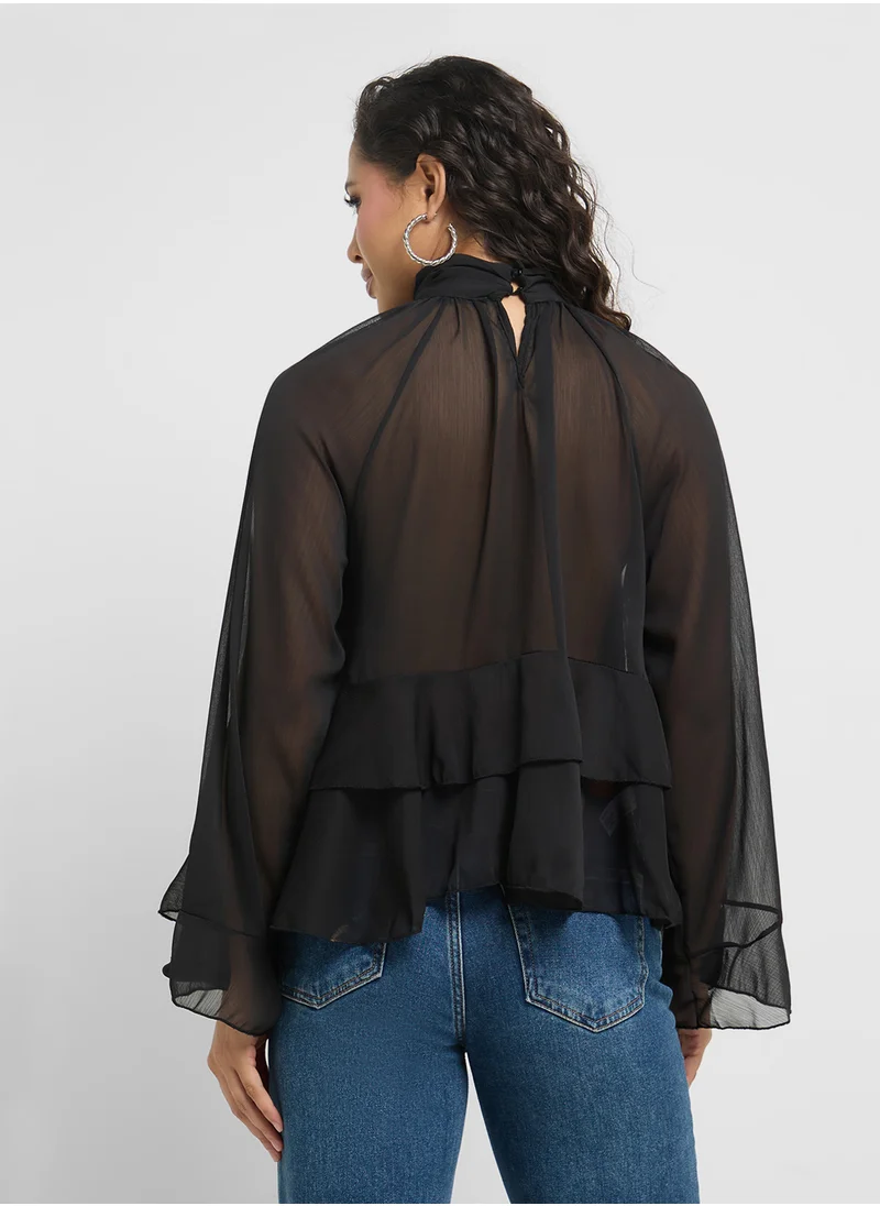 Ginger Ruffle Detail Peasant Blouse