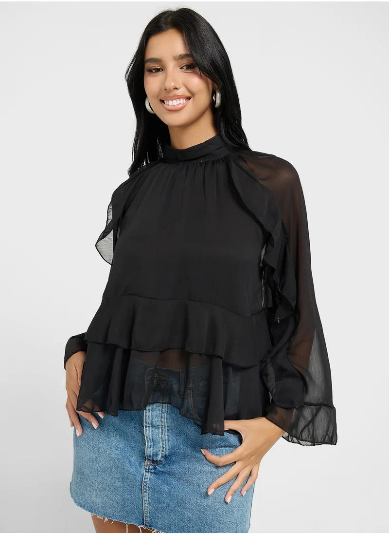 جينجر Ruffle Detail Peasant Blouse