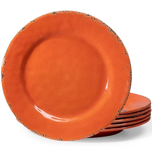 ZAROCRUS 11" Melamine Dinner Plates, 6-piece dining Plate Set Unbreakable Dinnerware Plates for Indoor and Outdoor, Unbreakable Dishes Set of 6, Lightweight RV plates, Orange… - Image 1