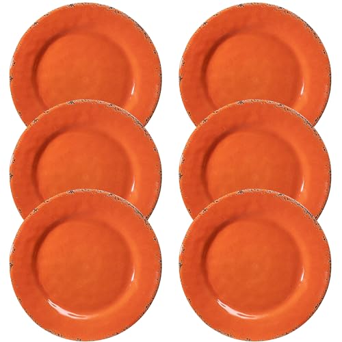 ZAROCRUS 11" Melamine Dinner Plates, 6-piece dining Plate Set Unbreakable Dinnerware Plates for Indoor and Outdoor, Unbreakable Dishes Set of 6, Lightweight RV plates, Orange… - Image 2