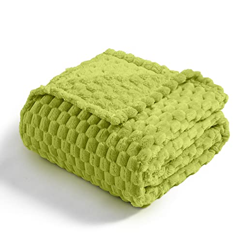 Vessia Flannel Fleece Throw Blanket50x70 inch 3D Jacquard Green Fuzzy and Warm Blanket for CouchSofaBedChair 300GSM Super Soft Touch Cozy Lightweight Throw for AllSeason Home Decor