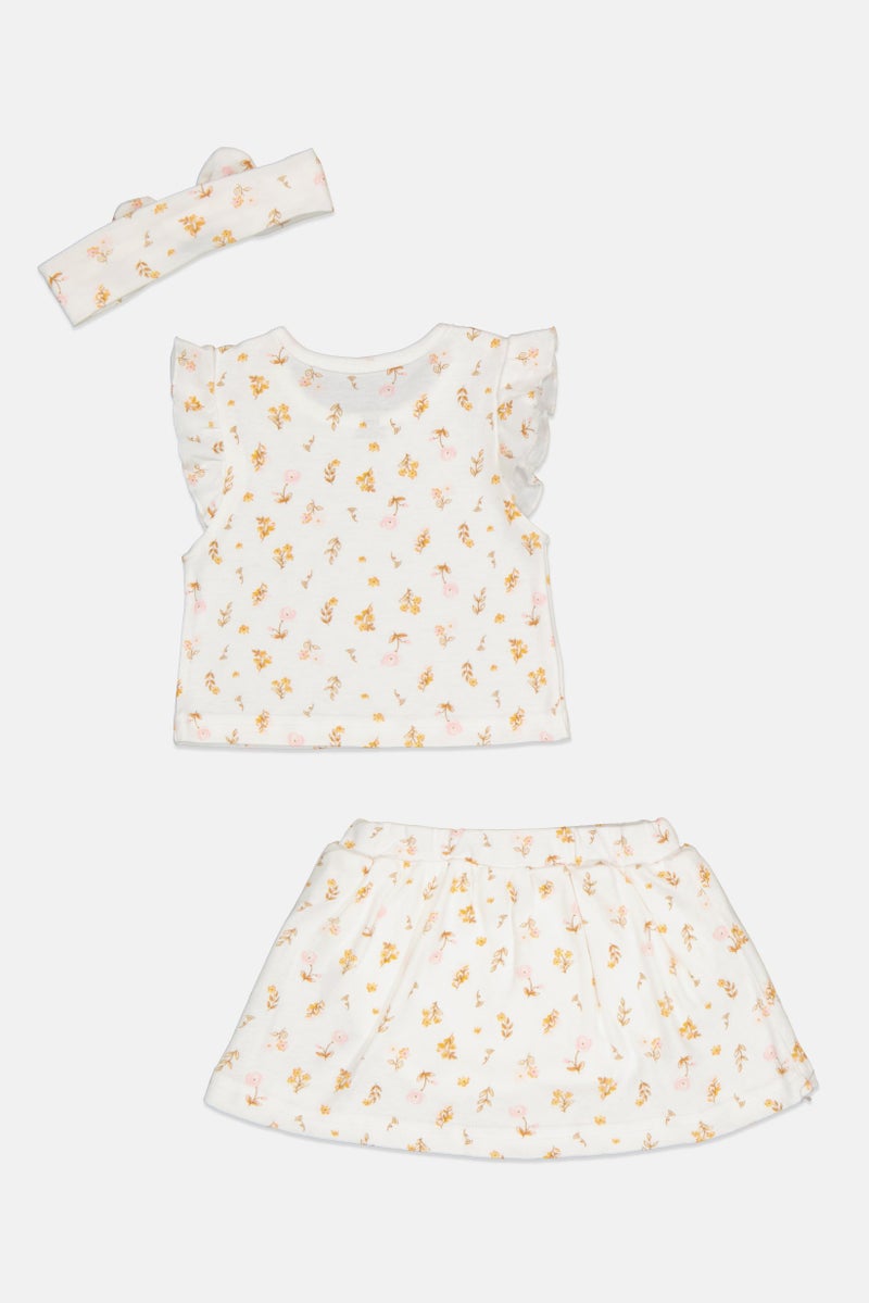 English Laundry Toddlers Girl 3 Pieces Floral Print Top And Skirt With Headband, Multicolor - Image 2