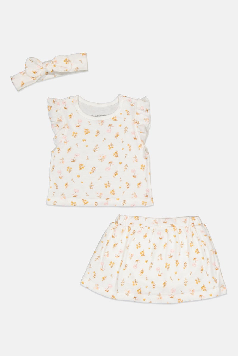 English Laundry Toddlers Girl 3 Pieces Floral Print Top And Skirt With Headband, Multicolor - Image 1