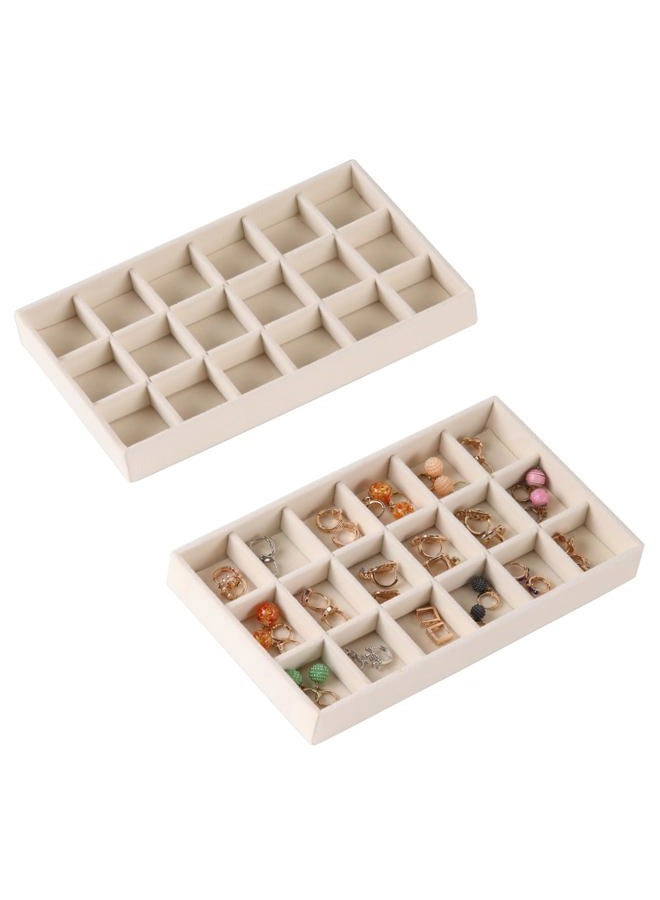 CDBOVID 1 Pcs Stackable Jewelry Organizer Stackable Trays,Jewelry Drawer Inserts Container Display Case Storage for Earring Necklace Rings Bracelet Watch with Removable Dividers-Beige - Image 1