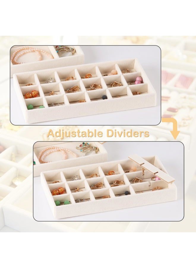 CDBOVID 1 Pcs Stackable Jewelry Organizer Stackable Trays,Jewelry Drawer Inserts Container Display Case Storage for Earring Necklace Rings Bracelet Watch with Removable Dividers-Beige - Image 2