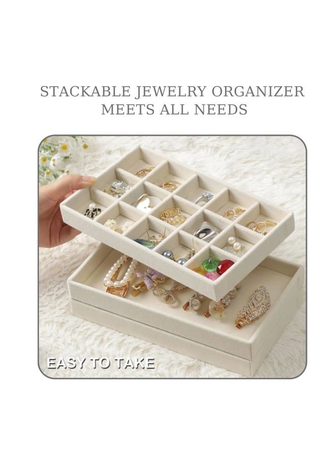 CDBOVID 1 Pcs Stackable Jewelry Organizer Stackable Trays,Jewelry Drawer Inserts Container Display Case Storage for Earring Necklace Rings Bracelet Watch with Removable Dividers-Beige - Image 5