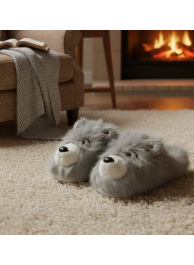 سليبر شتوي نسائي فرو ناعم بتصميم وجه كلب مميز وانيق – مريح ودافئ للاستخدام المنزلي - مقاس 40-41 - Image 1