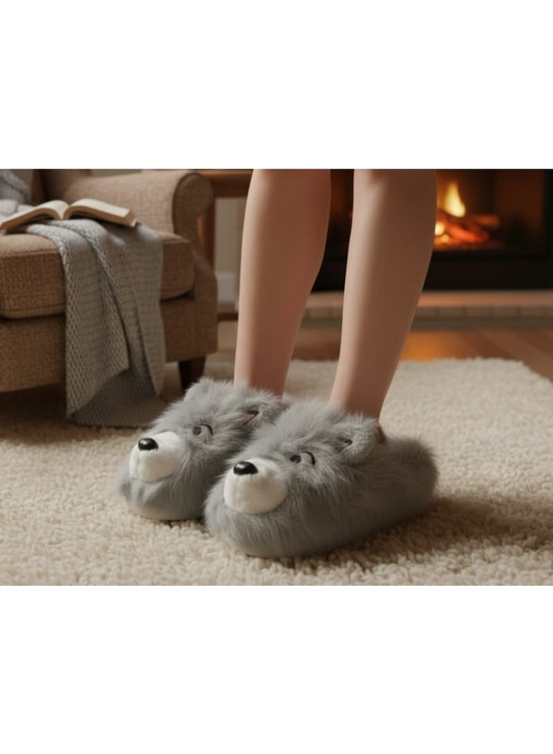 سليبر شتوي نسائي فرو ناعم بتصميم وجه كلب مميز وانيق – مريح ودافئ للاستخدام المنزلي - مقاس 40-41 - Image 2