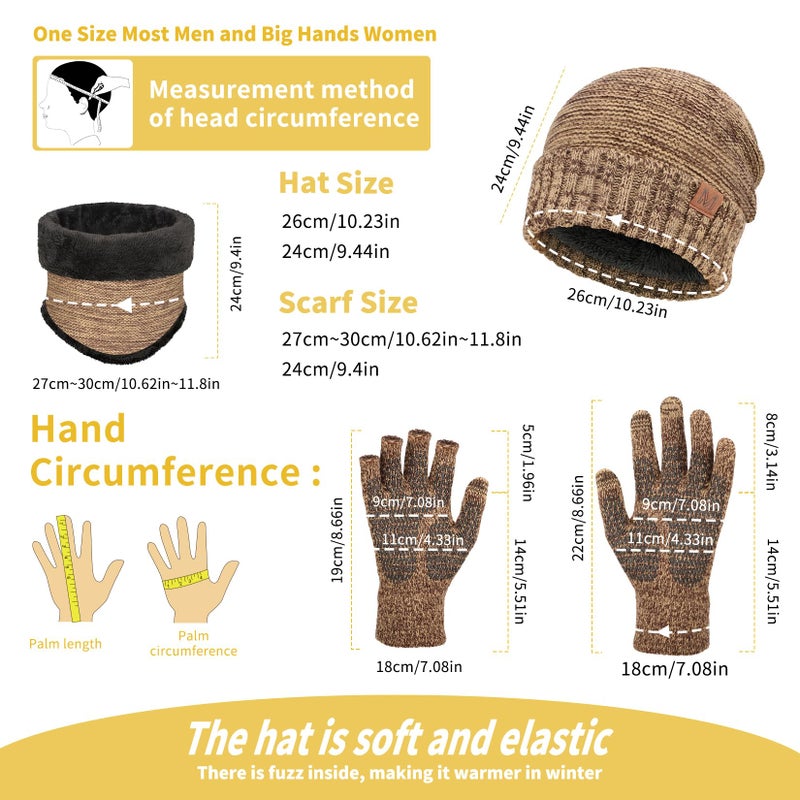 MAYLISACC Winter Mens Womens Knit Beanie Hat Stocking Skull Cap Infinity Circle Loop Scarf and Touch Screen Gloves 3Pcs Set Black - Image 2