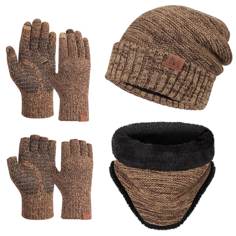 MAYLISACC Winter Mens Womens Knit Beanie Hat Stocking Skull Cap Infinity Circle Loop Scarf and Touch Screen Gloves 3Pcs Set Black - Image 1