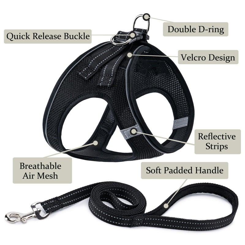 BOOMIBOO Dog Harness with Leash Set, No Pull Adjustable Reflective Step-in Puppy Pet Vest Harnesses for Small Medium Large Dogs and Cats,Black XS - Image 2