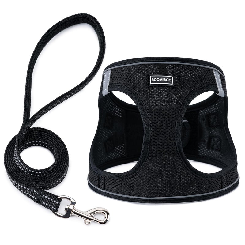 BOOMIBOO Dog Harness with Leash Set, No Pull Adjustable Reflective Step-in Puppy Pet Vest Harnesses for Small Medium Large Dogs and Cats,Black XS - Image 1