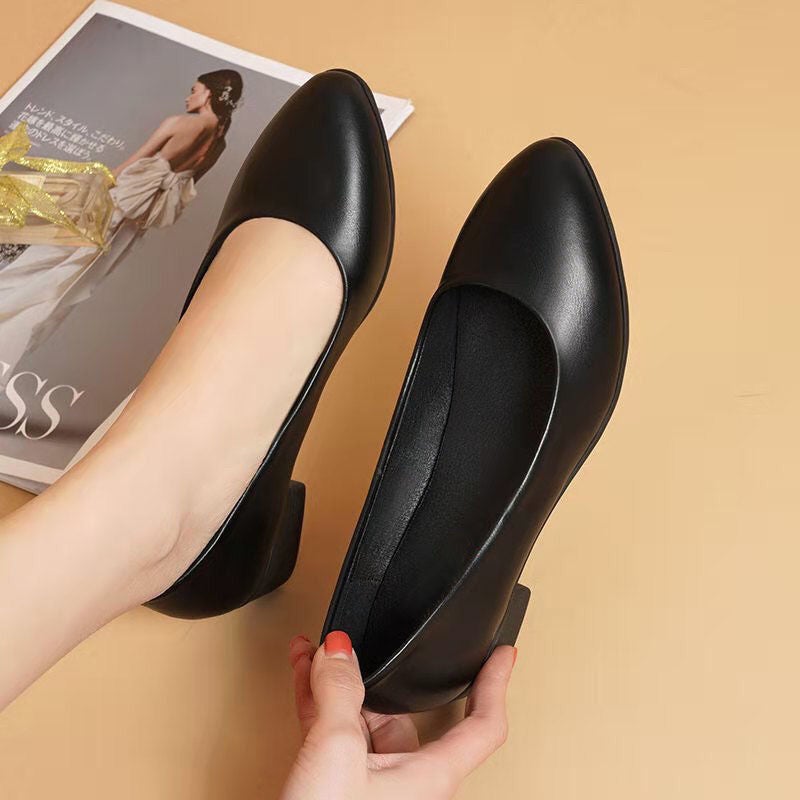 Low-Heeled Stewardess Work Shoes For Women, Black Leather Shoes, Thick Heels For Work, Long Standing, Not Tiring Feet, Soft Soles, Comfortable Professional Interview Shoes - Image 3