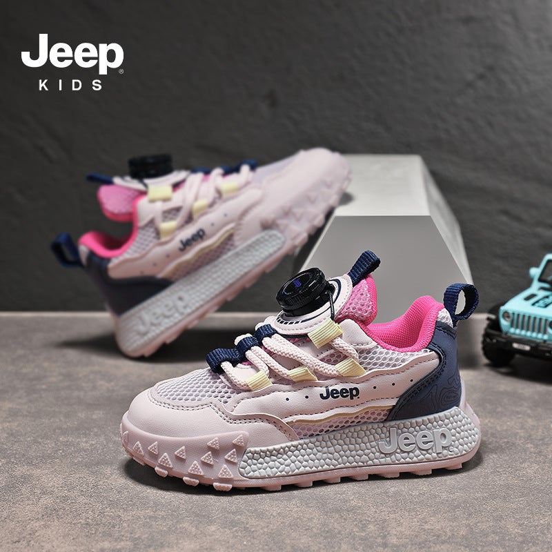 Jeep Girls' Shoes 2025 Rotating Button Children'S Breathable Single Mesh Sports Shoes Plaid And Lightweight Boys - Image 3