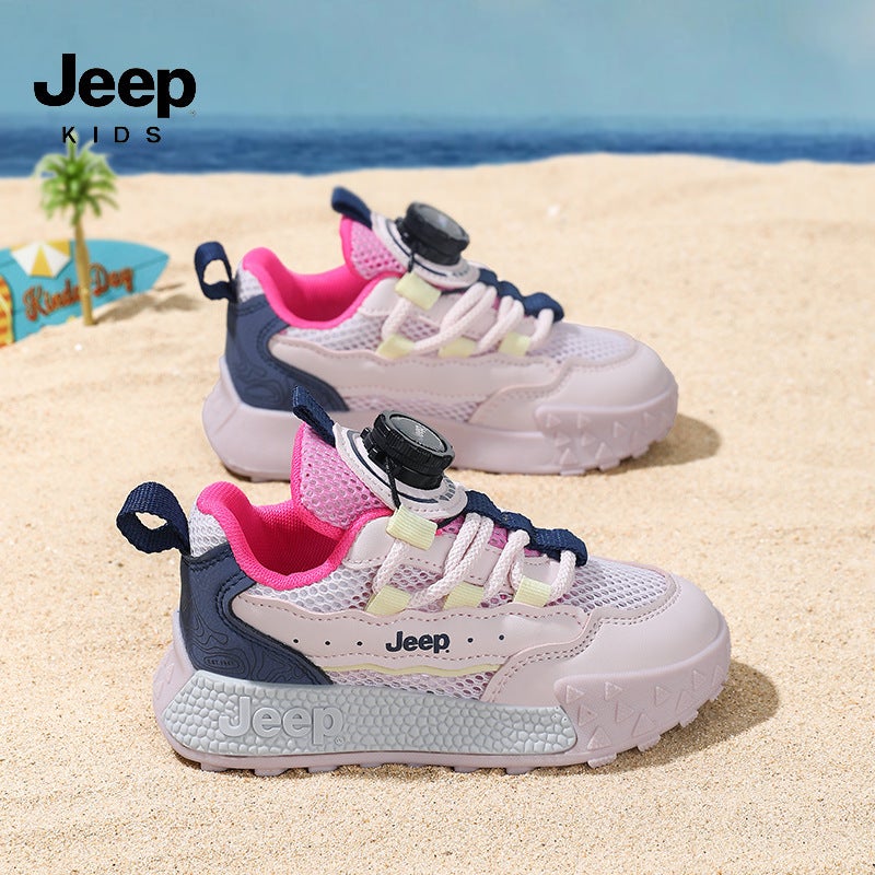Jeep Girls' Shoes 2025 Rotating Button Children'S Breathable Single Mesh Sports Shoes Plaid And Lightweight Boys - Image 2
