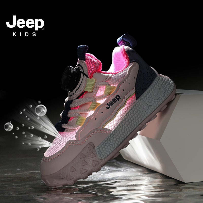 Jeep Girls' Shoes 2025 Rotating Button Children'S Breathable Single Mesh Sports Shoes Plaid And Lightweight Boys - Image 4