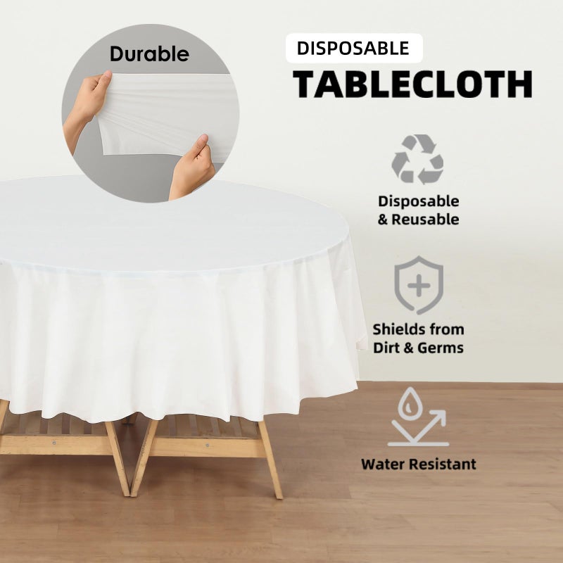 Craft And Party 12 Pack White Plastic Tablecloths, 84 Inch Round Disposable Table Covers, Heavy Duty & Waterproof for Parties, Events, Banquets, White - Image 3