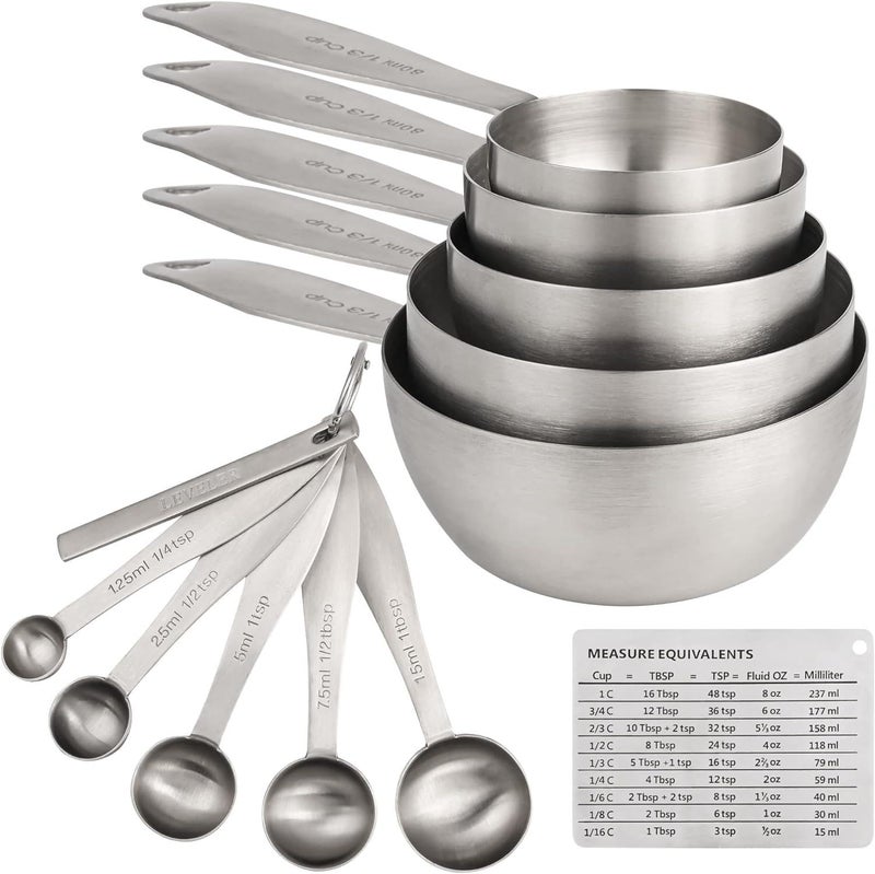 Smithcraft Measuring Cups and Spoons 12 Piece Metric  US 188 Stainless Steel Measuring Cup and Spoon Set Dry Metal Measuring Cups Spoons  Leveler  Measure Equivalents for Kitchen  Baking