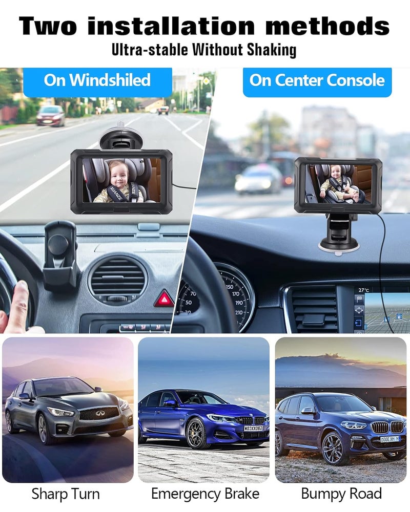 Zacro كاميرا زاكرو 1080P للأطفال في السيارة 43 كاميرا للأطفال مع رؤية ليلية HD وزاوية رؤية واسعة 150 درجة قابلة للدوران 360 لكرسي الأطفال الموجه للخلف - Image 4