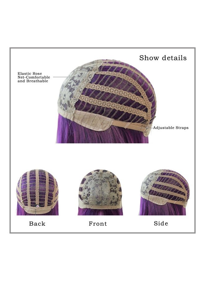 7JHH WIGS Dark Purple Wig With Bang For Women 23In Long Straight Synthetic Wig For Girl Emo Cosplay And Daily Use  - Image 4